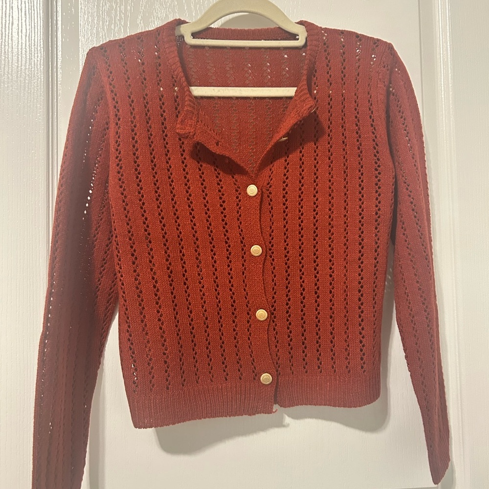 Rust Open-Knit Women's Sweater